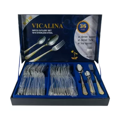 Набор ложек и вилок Vicalina 36 предметов на подставке. Ложки: 12шт, Вилки: 12шт, Чайные ложки: 12шт