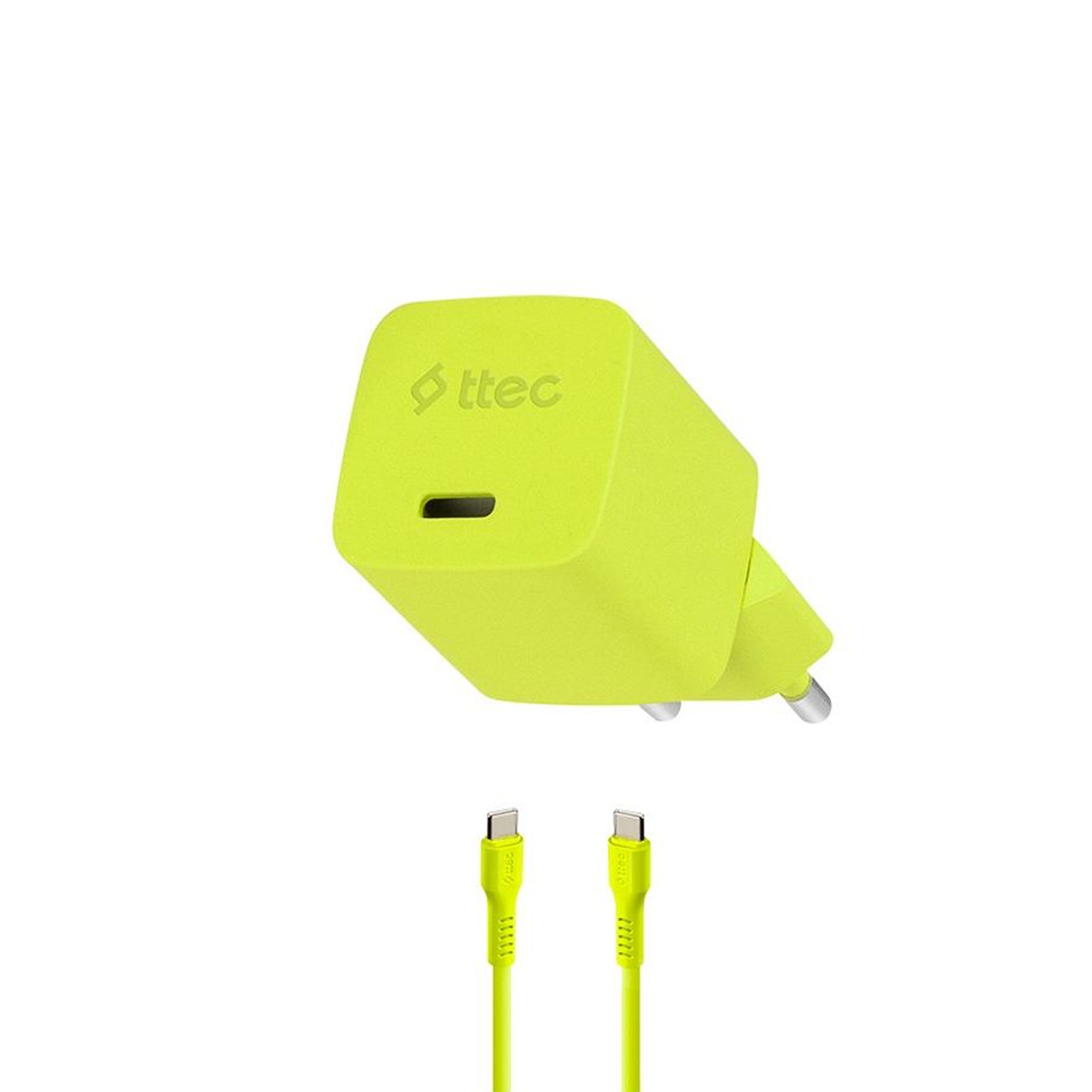ttec SmartCharger GAN 20W PD Travel Fast Charger + Type-C - Type-C 60W Neon Yellow Kabel va adapter ttec SmartCharger GAN 20W PD Travel Fast Charger + Type-C - Type-C 60W Neon Yellow Kabel va adapter