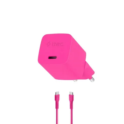 ttec SmartCharger GAN 20W PD Travel Fast Charger + Type-C - Type-C 60W Neon Pink Kabel va adapter